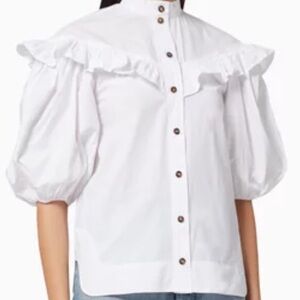 GANNI White Puff Sleeve Blouse